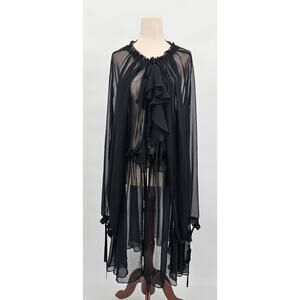 Victoria's Secret Women's M/L Black Sheer Ruffled Robe NWT